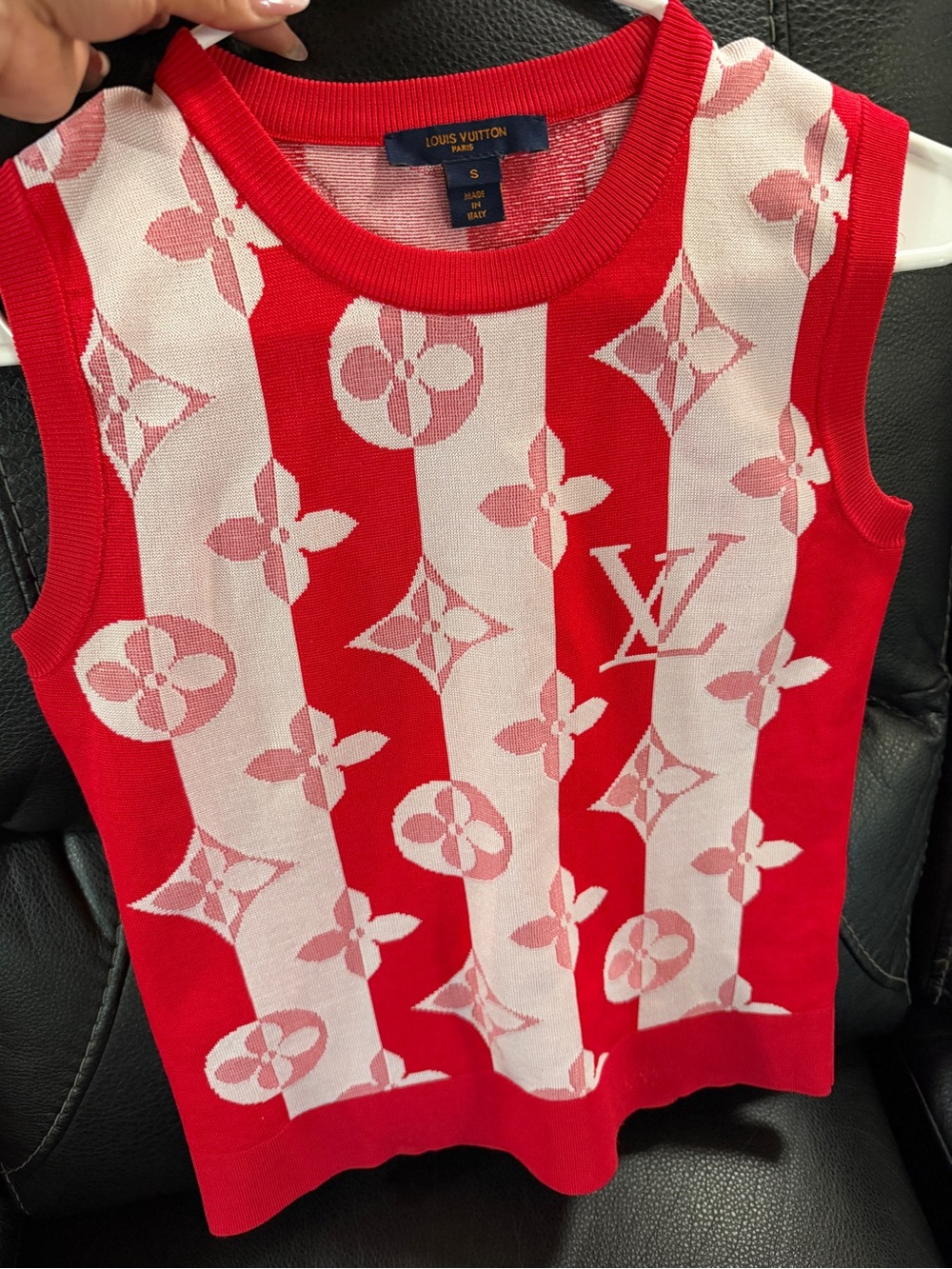 Louis Vuitton Kids Red & White Monogram Stripe Tank Top